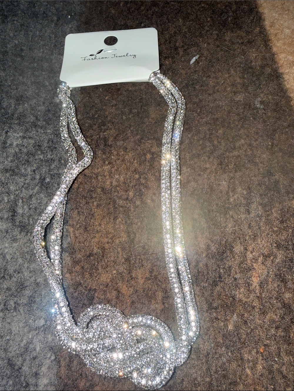Fashion Jewelry Silver Crystal Knot Necklace